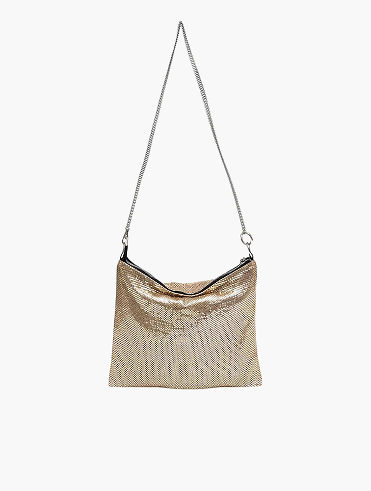 MyRunway | Shop SAINT&SUMMER Champagne Diamante Mesh Shoulder Bag